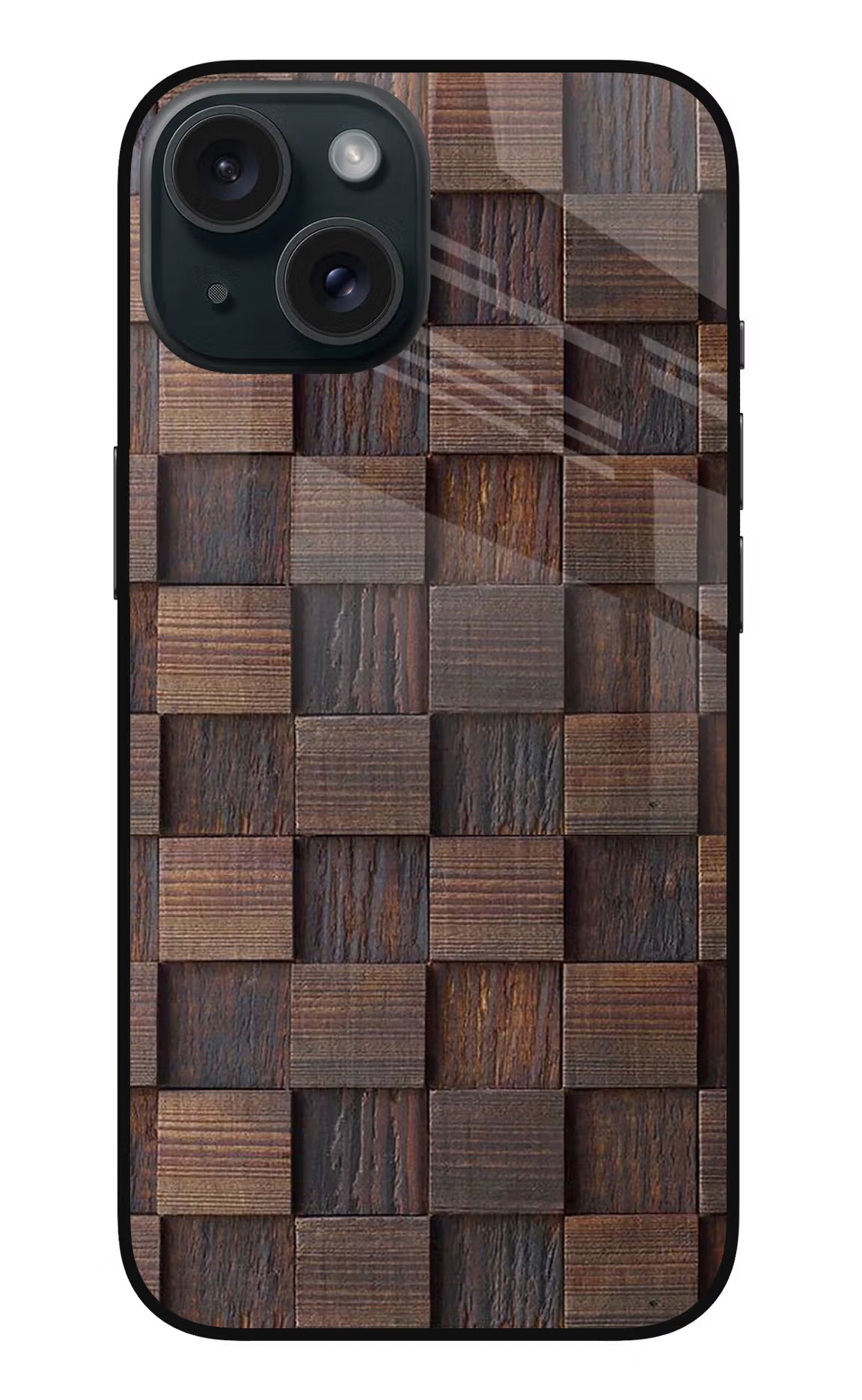 Wooden Cube Design iPhone 15 Glass Case