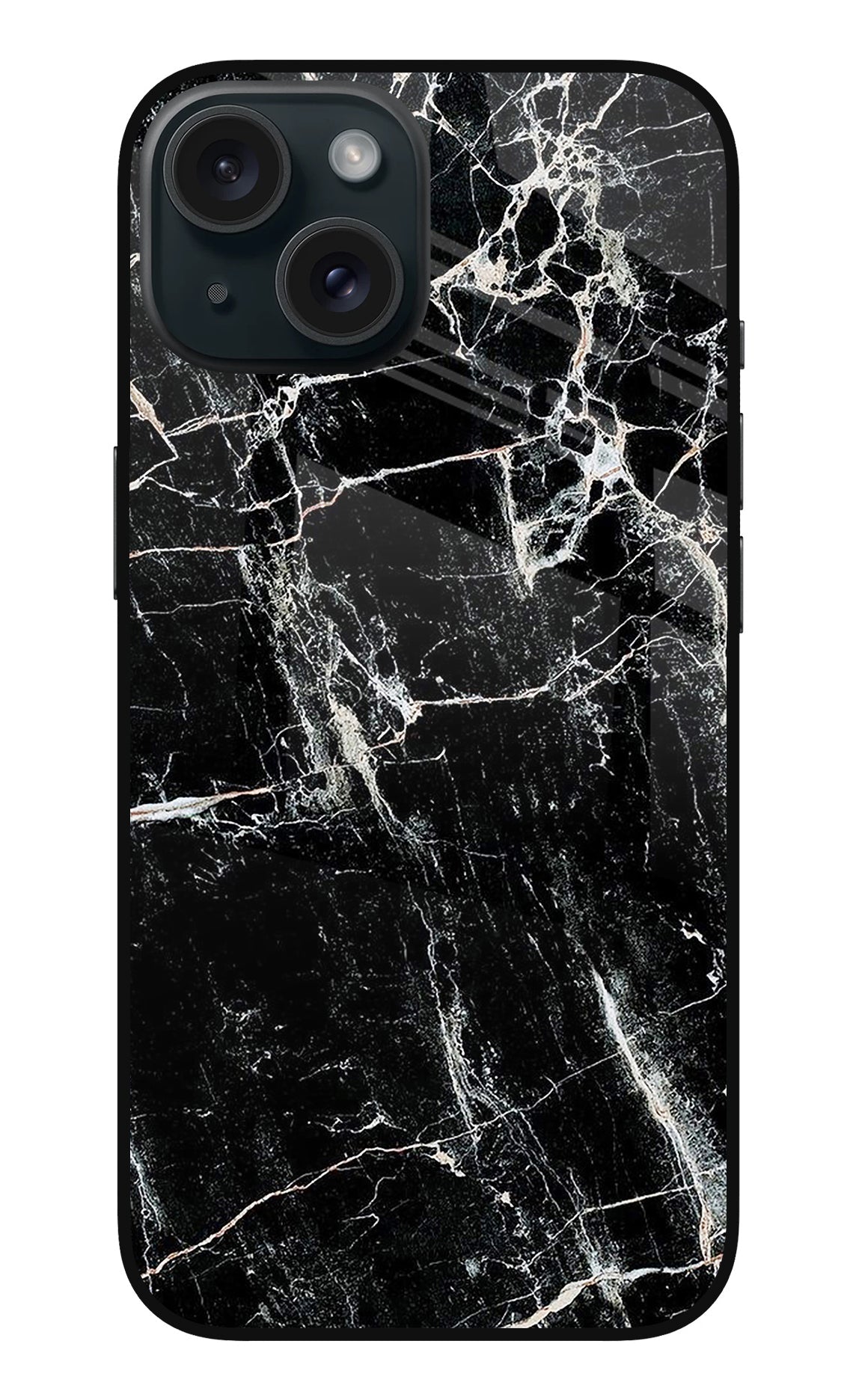 Black Marble Texture iPhone 15 Glass Case