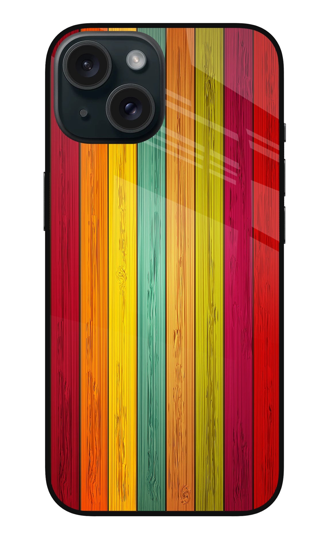 Multicolor Wooden iPhone 15 Glass Case