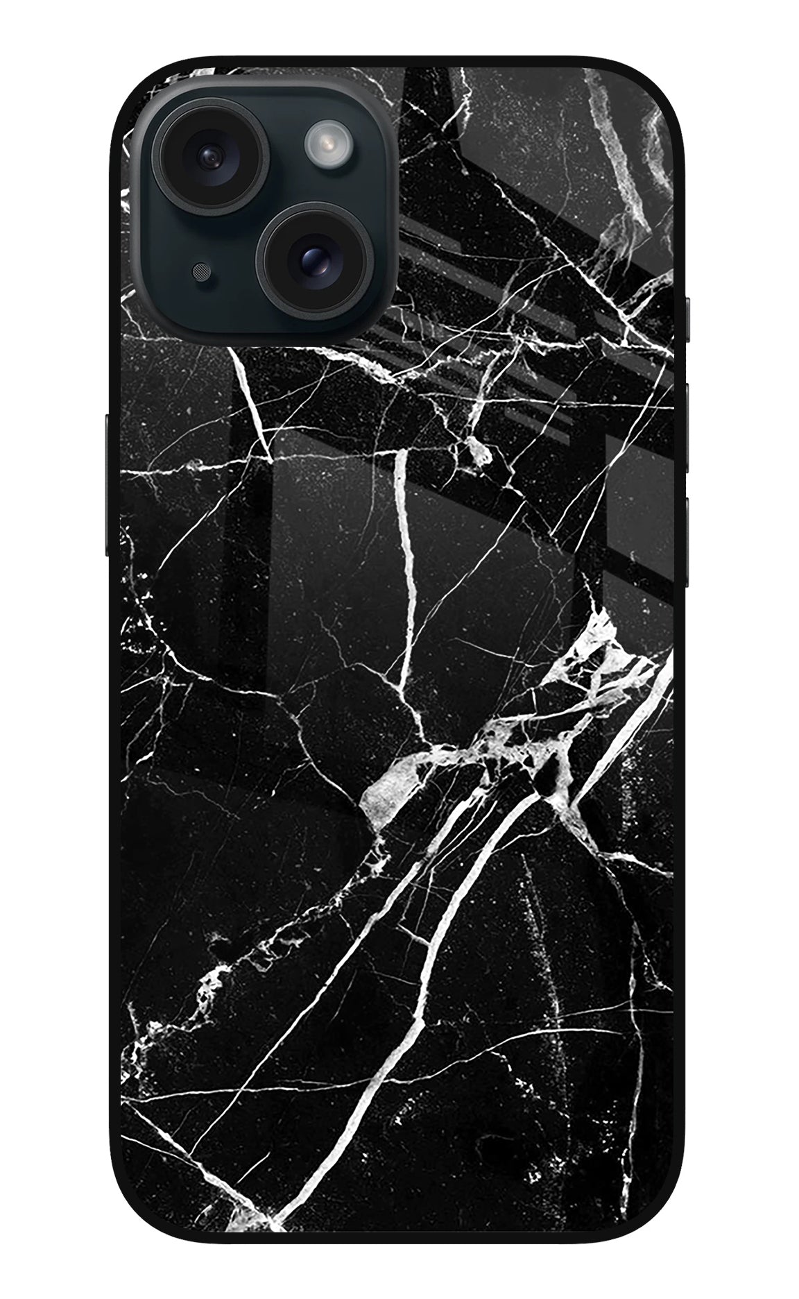 Black Marble Pattern iPhone 15 Glass Case