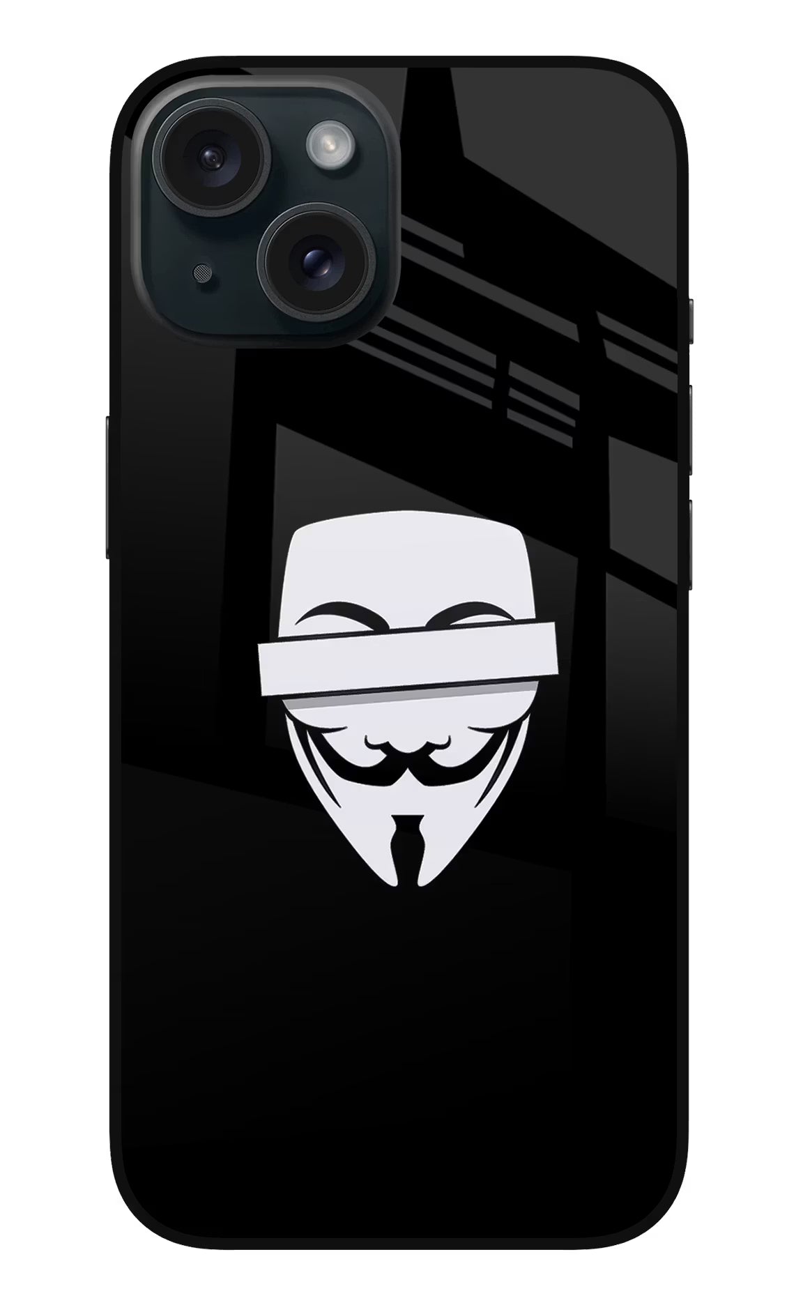 Anonymous Face iPhone 15 Glass Case Back Cover by Casekaro