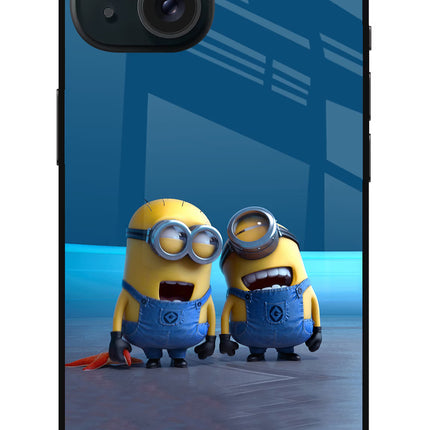 Minion Laughing iPhone 15 Glass Case Back Cover by Casekaro