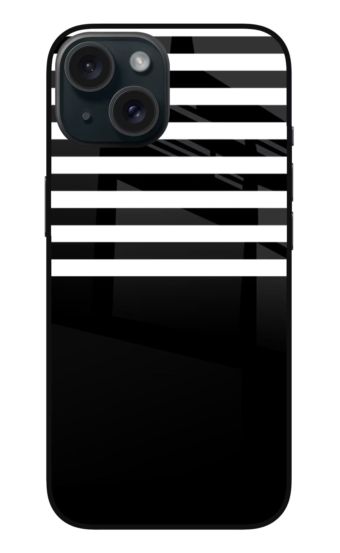 Black and White Print iPhone 15 Glass Case Back Cover by Casekaro