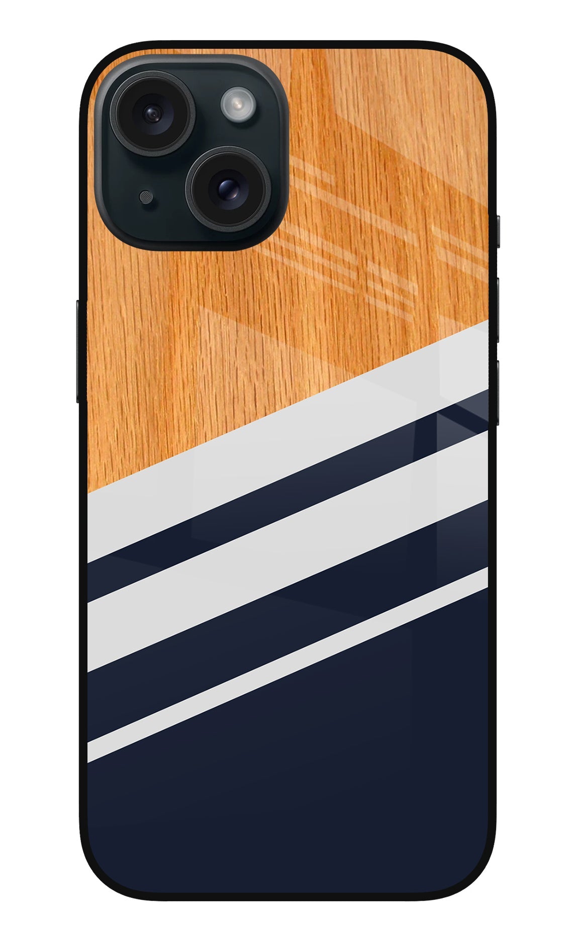 Blue and white wooden iPhone 15 Glass Case