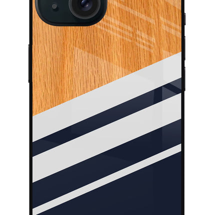 Blue and white wooden iPhone 15 Glass Case