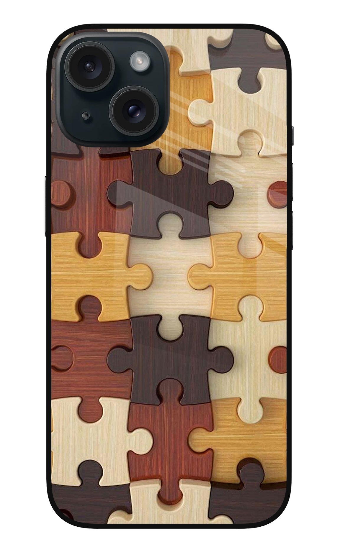 Wooden Puzzle iPhone 15 Glass Case