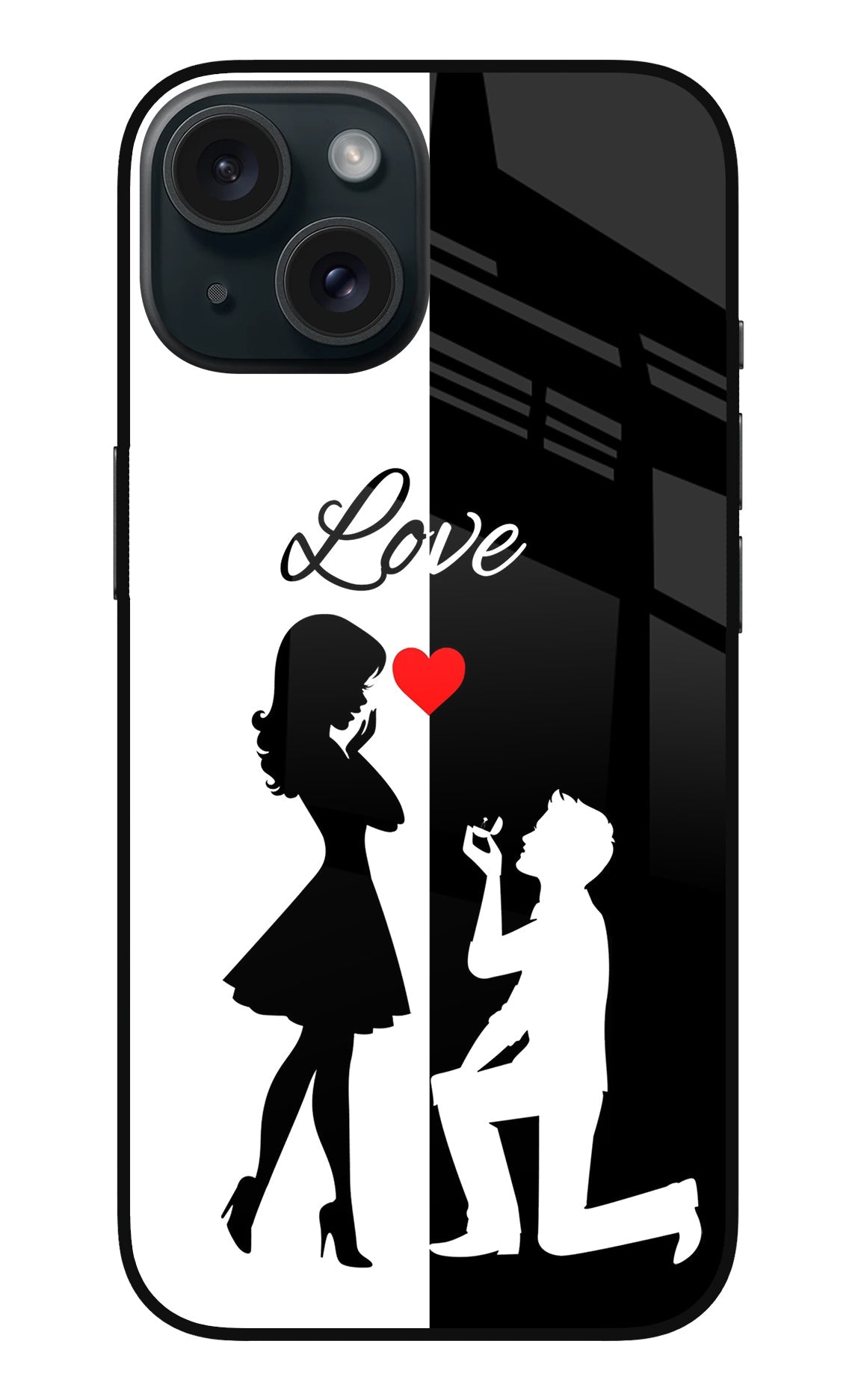 Love Propose Black And White iPhone 15 Glass Case