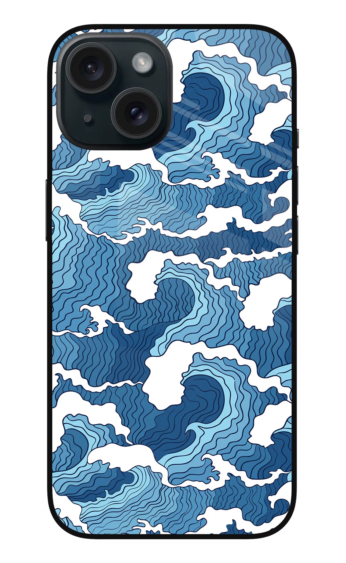Blue Waves iPhone 15 Glass Case Back Cover by Casekaro