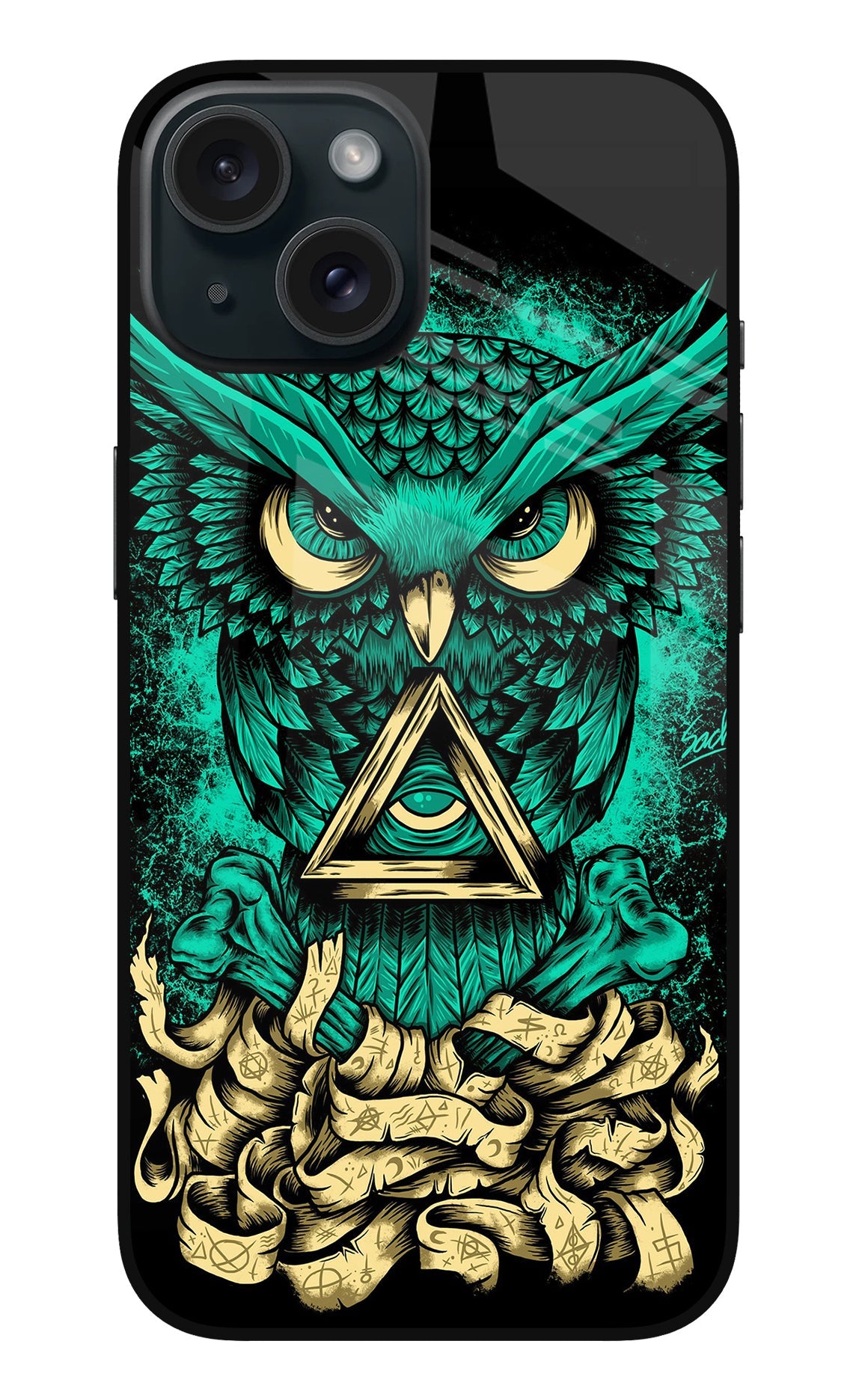 Green Owl iPhone 15 Glass Case