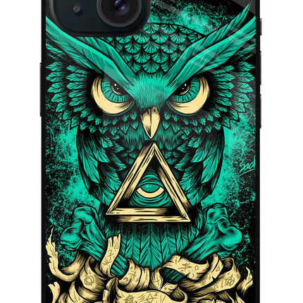 Green Owl iPhone 15 Glass Case