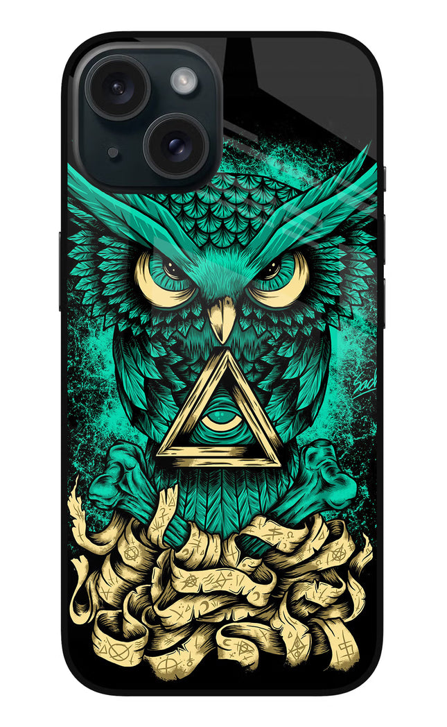 Green Owl iPhone 15 Glass Case