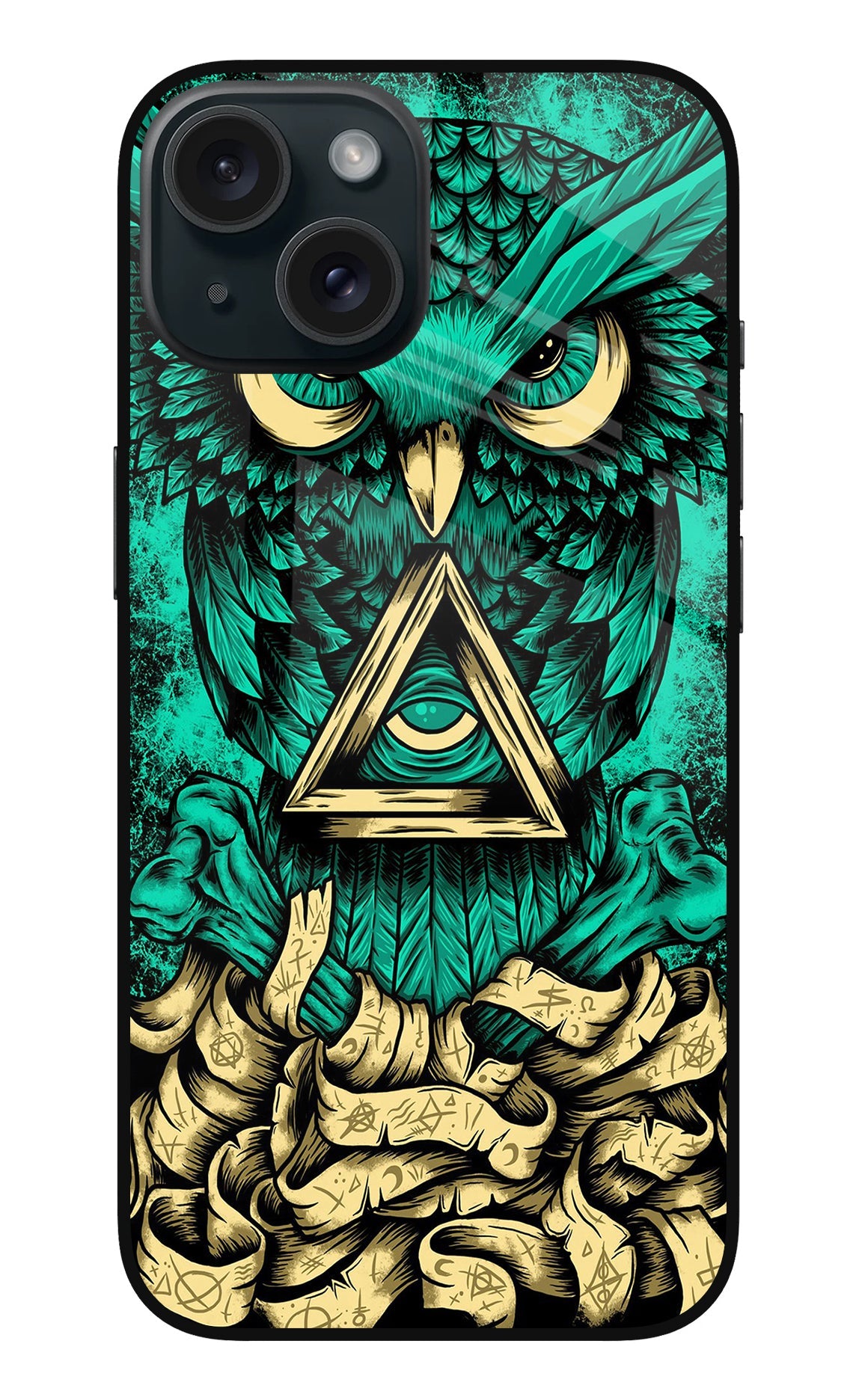 Green Owl iPhone 15 Glass Case