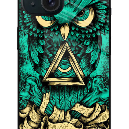 Green Owl iPhone 15 Glass Case