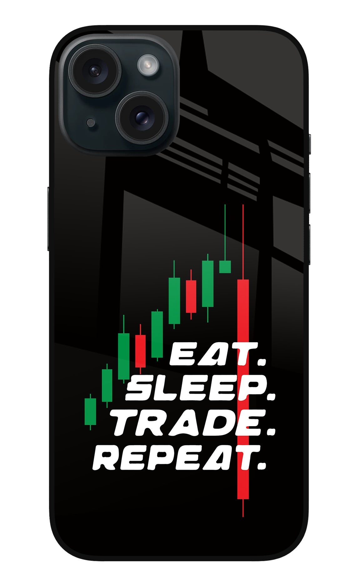 Eat Sleep Trade Repeat iPhone 15 Glass Case