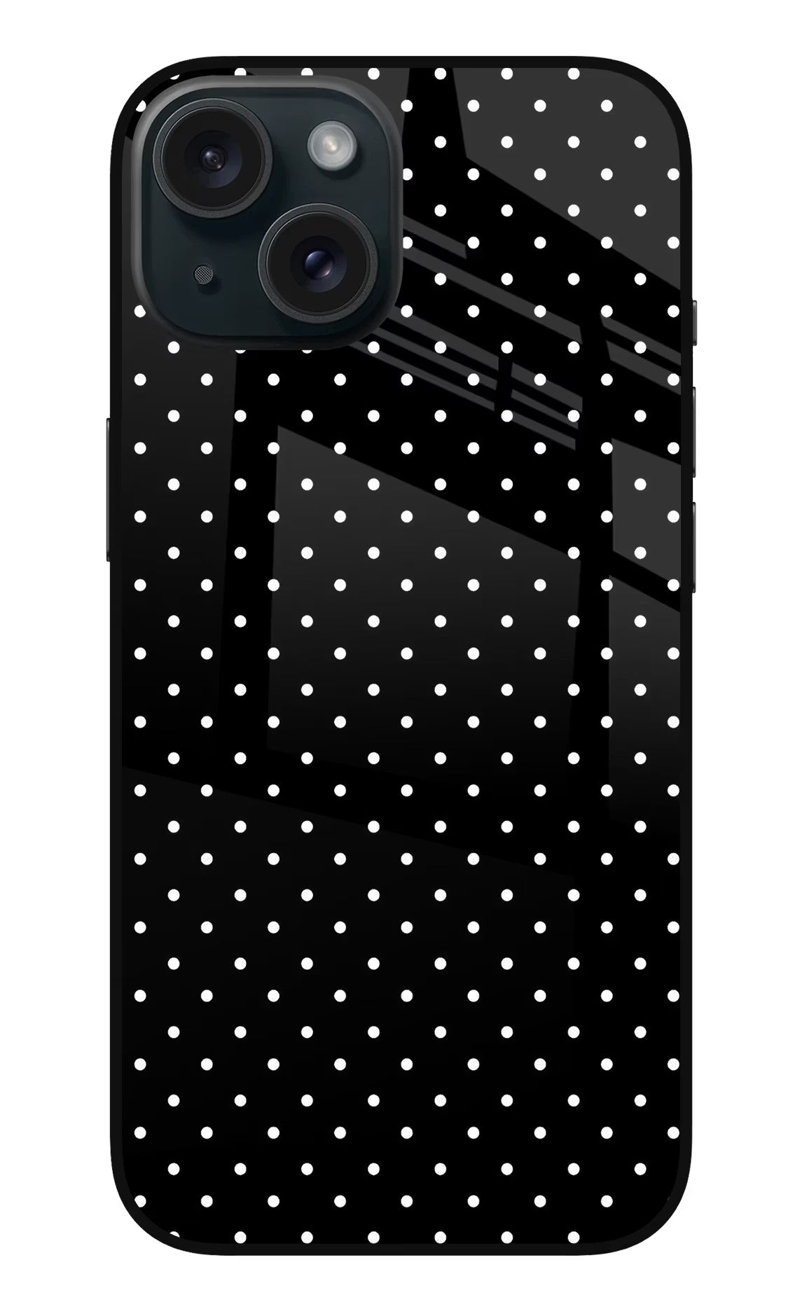 White Dots iPhone 15 Glass Case Back Cover by Casekaro