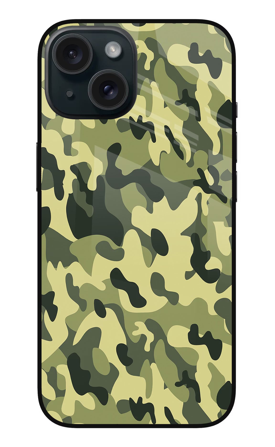 Camouflage iPhone 15 Glass Case Back Cover by Casekaro