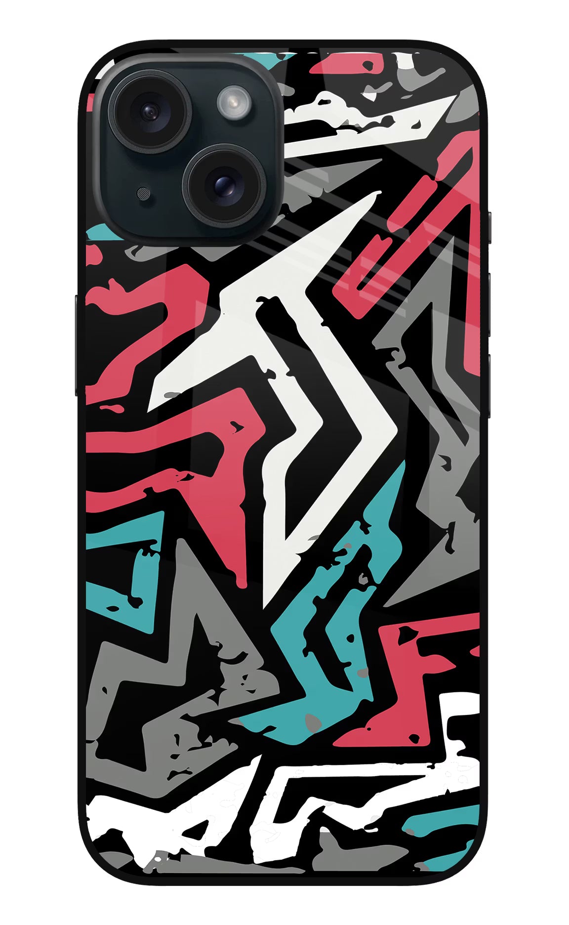 Geometric Graffiti iPhone 15 Glass Case Back Cover by Casekaro