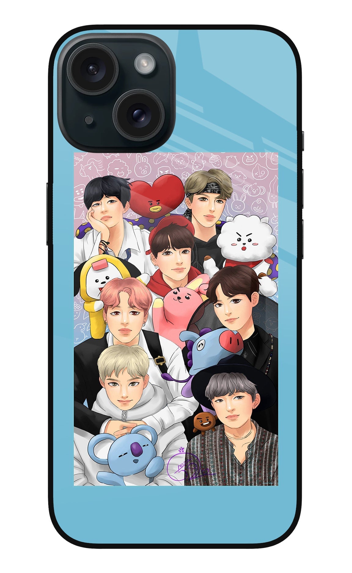 BTS with animals iPhone 15 Glass Case