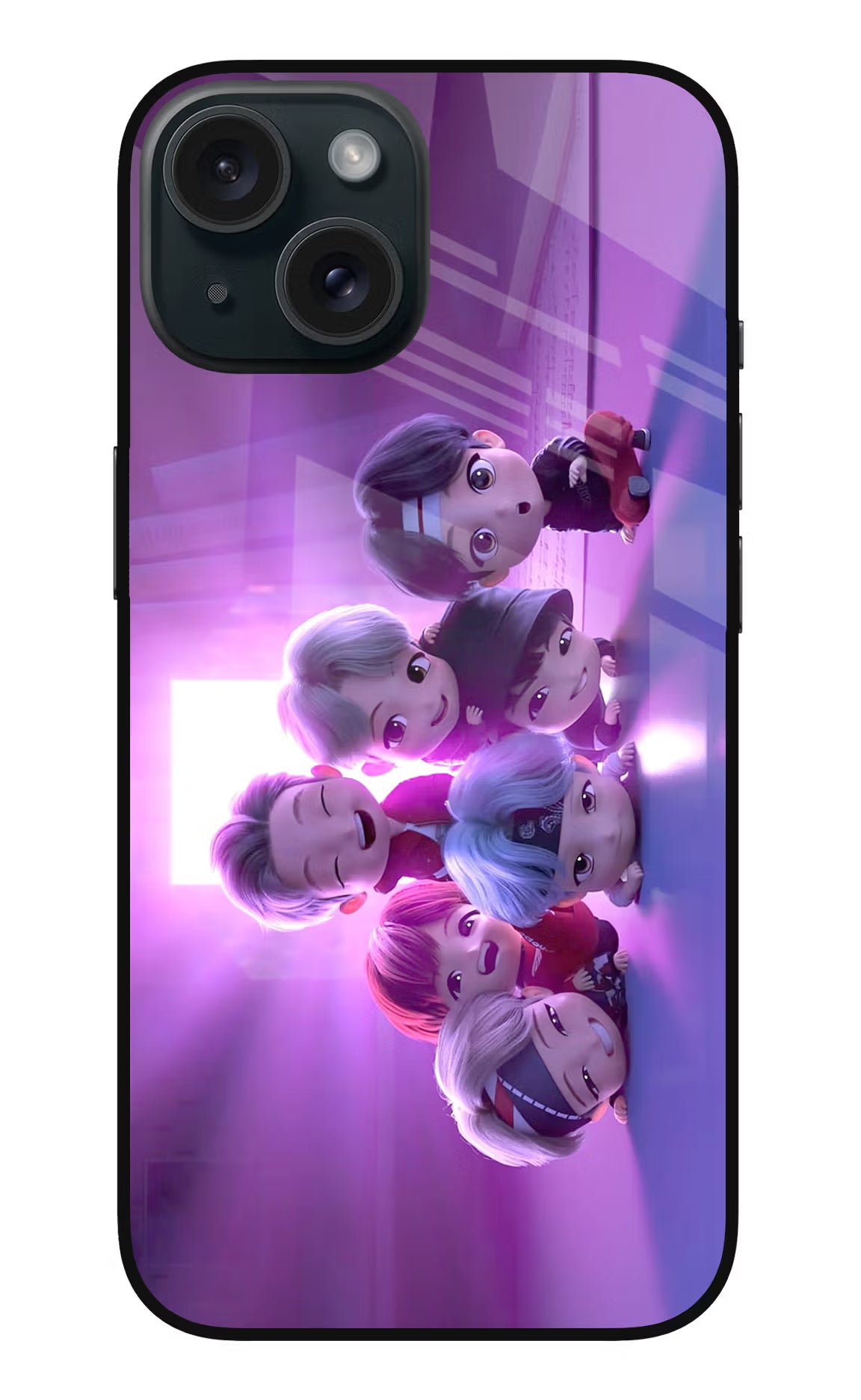 BTS Chibi iPhone 15 Glass Case Back Cover by Casekaro