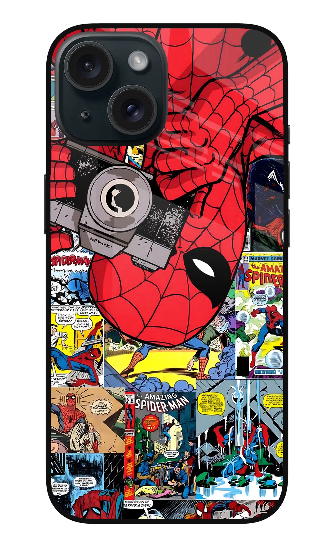 Spider Man iPhone 15 Glass Case Back Cover by Casekaro