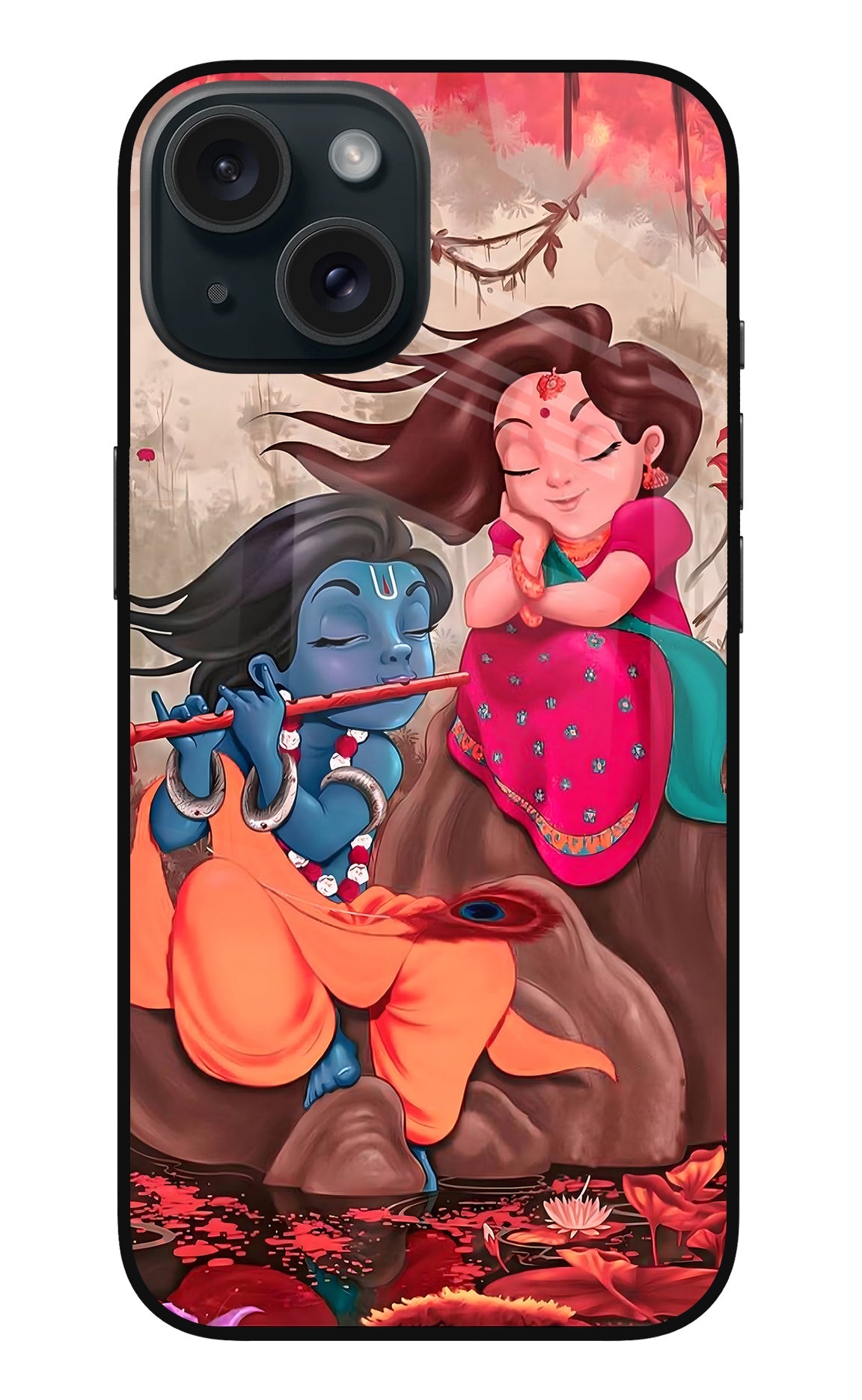 Radhe Krishna iPhone 15 Glass Case