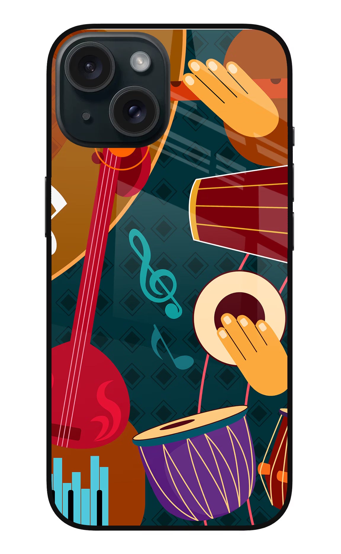 Music Instrument iPhone 15 Glass Case Back Cover by Casekaro