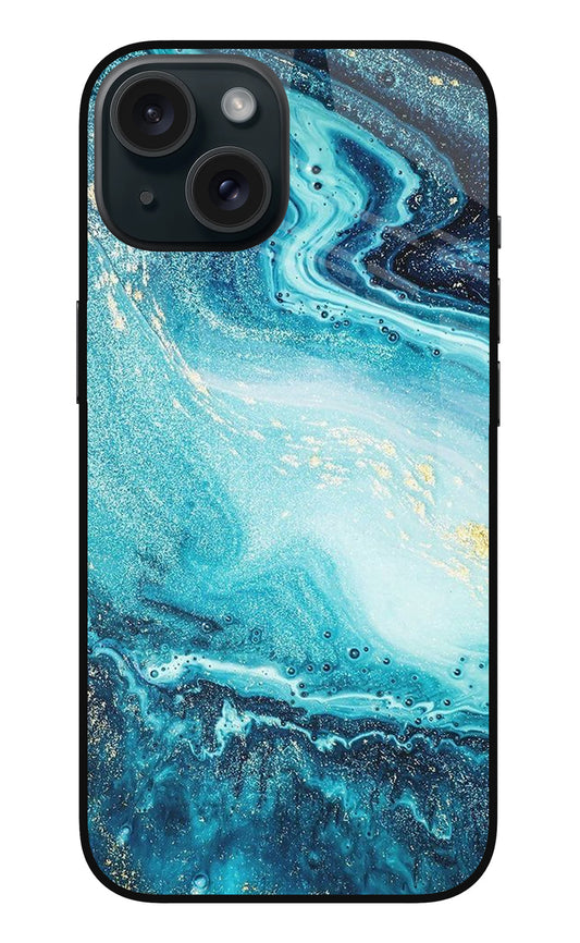 Blue Glitter Marble iPhone 15 Glass Case