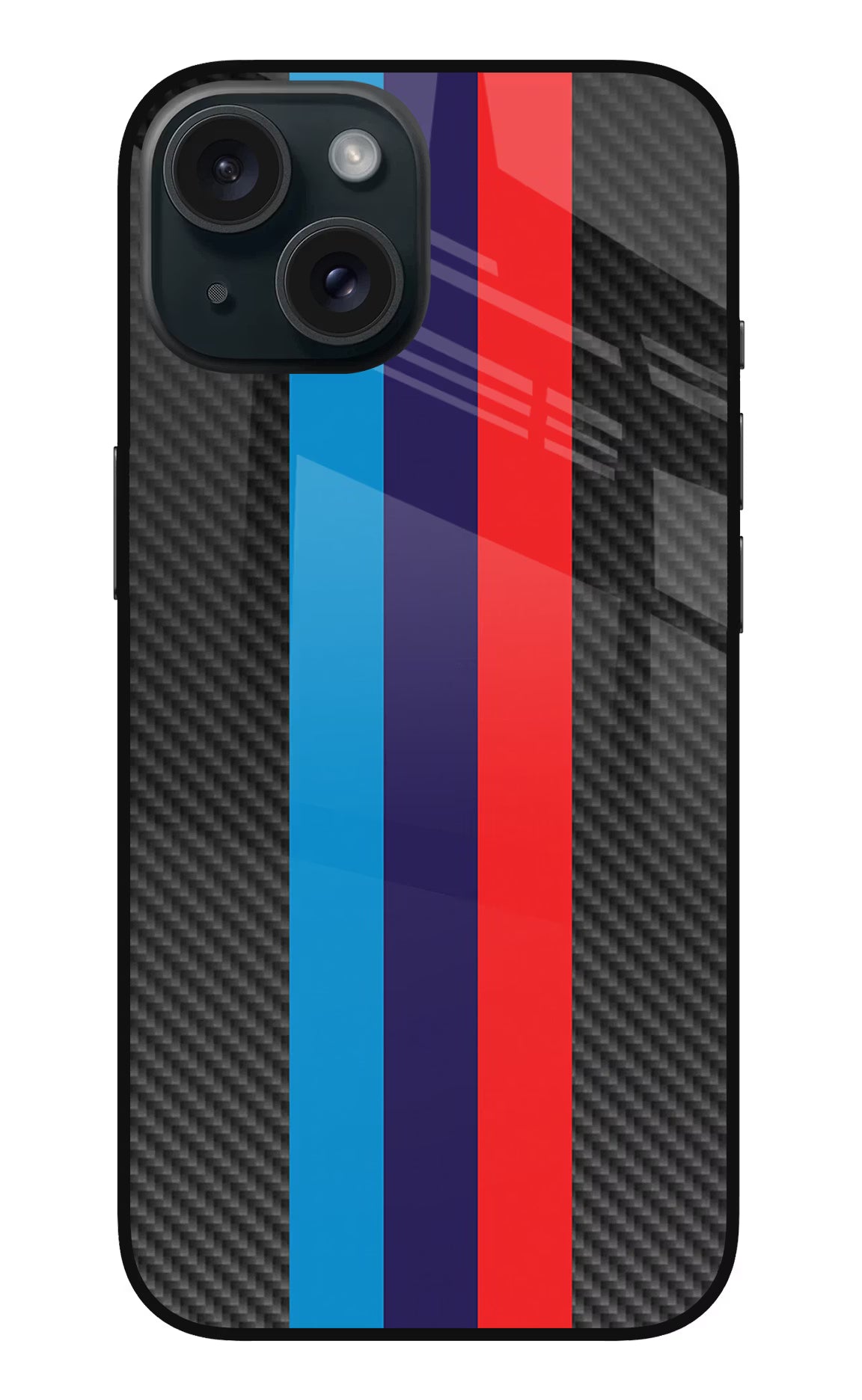 BMW Stripes Pattern iPhone 15 Glass Case Back Cover by Casekaro