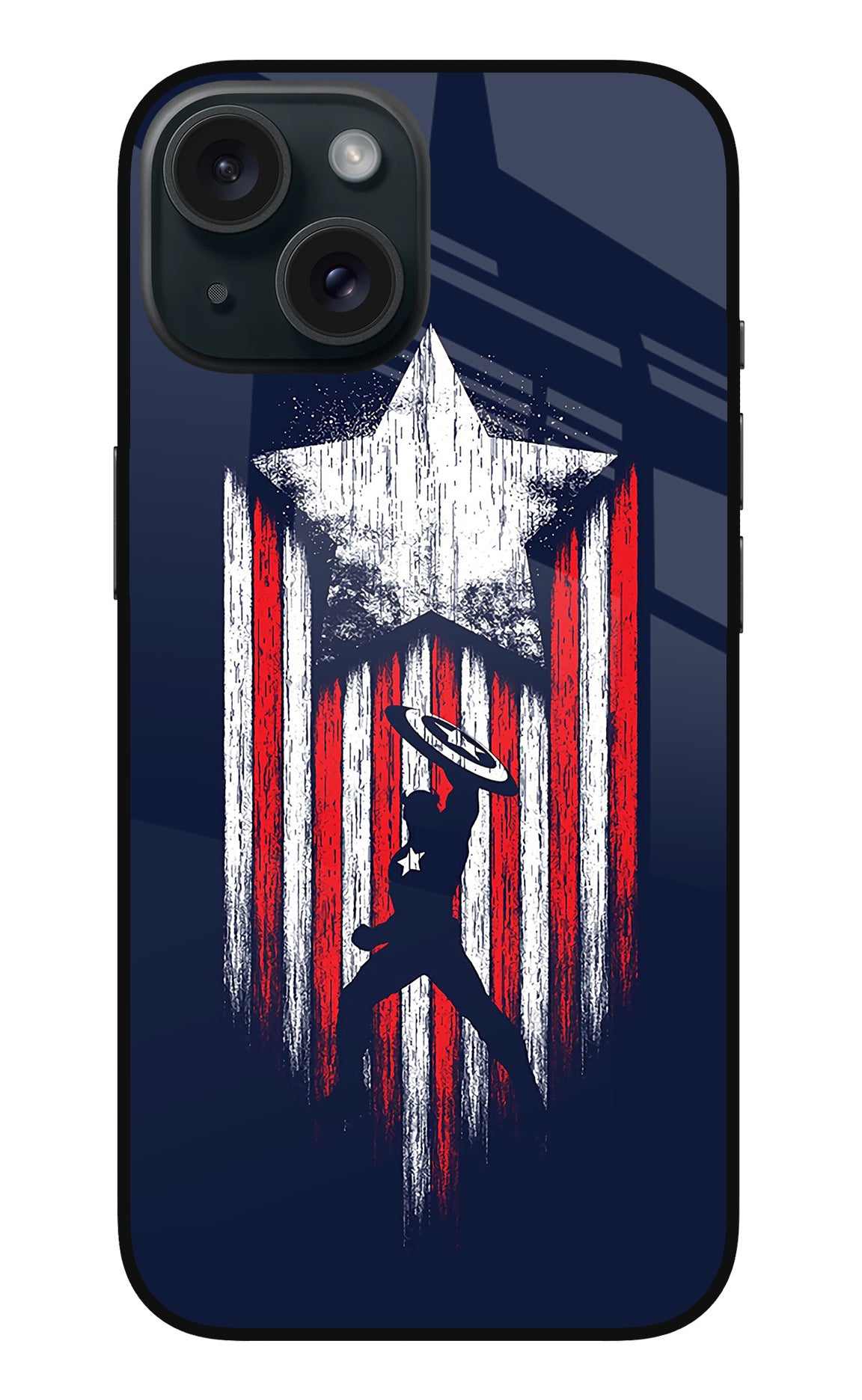 Captain America Marvel Art iPhone 15 Glass Case