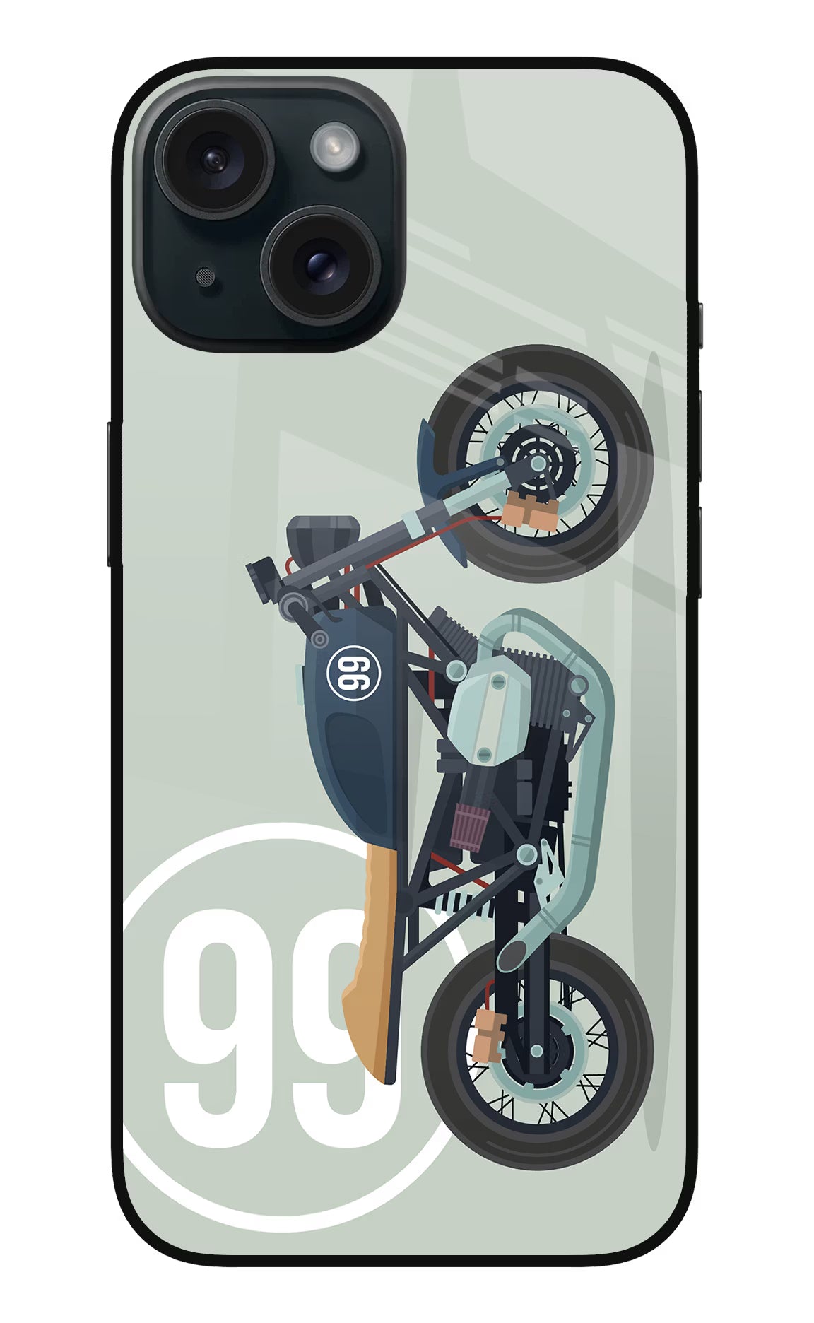Classic Cafe Racer 99 iPhone 15 Glass Case Back Cover by Casekaro