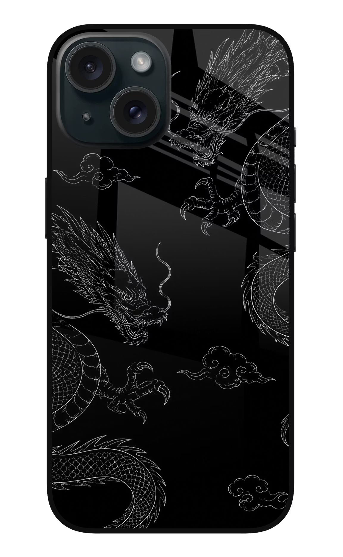Twin Dragons iPhone 15 Glass Case Back Cover by Casekaro