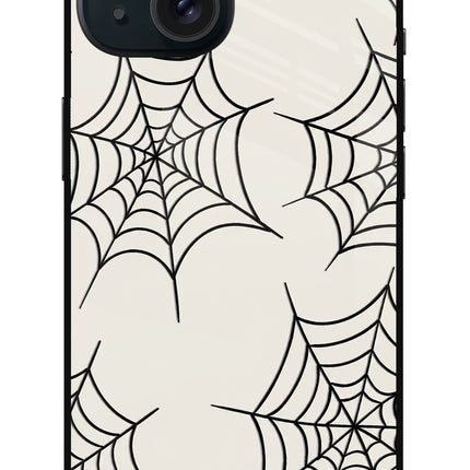 Spider Web iPhone 15 Glass Case Back Cover by Casekaro