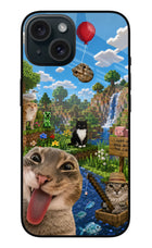 Minecraft Cat Chaos iPhone 15 Glass Case