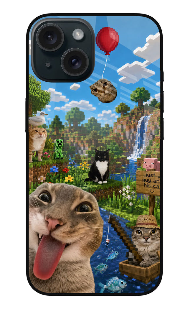 Minecraft Cat Chaos iPhone 15 Glass Case