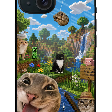 Minecraft Cat Chaos iPhone 15 Glass Case Back Cover by Casekaro