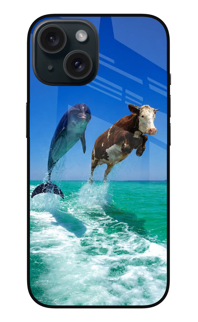 Dolphin vs Cow iPhone 15 Glass Case