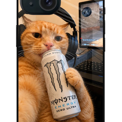 Gamer Cat Energy iPhone 15 Glass Case Back Cover by Casekaro