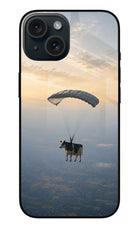 Skydiving Cow iPhone 15 Glass Case