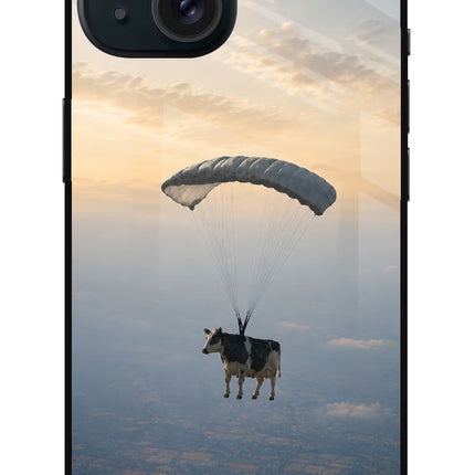 Skydiving Cow iPhone 15 Glass Case Back Cover by Casekaro