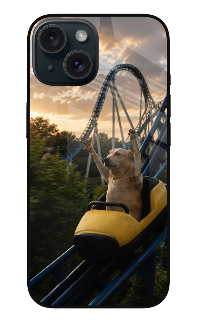 Rollercoaster Dog iPhone 15 Glass Case