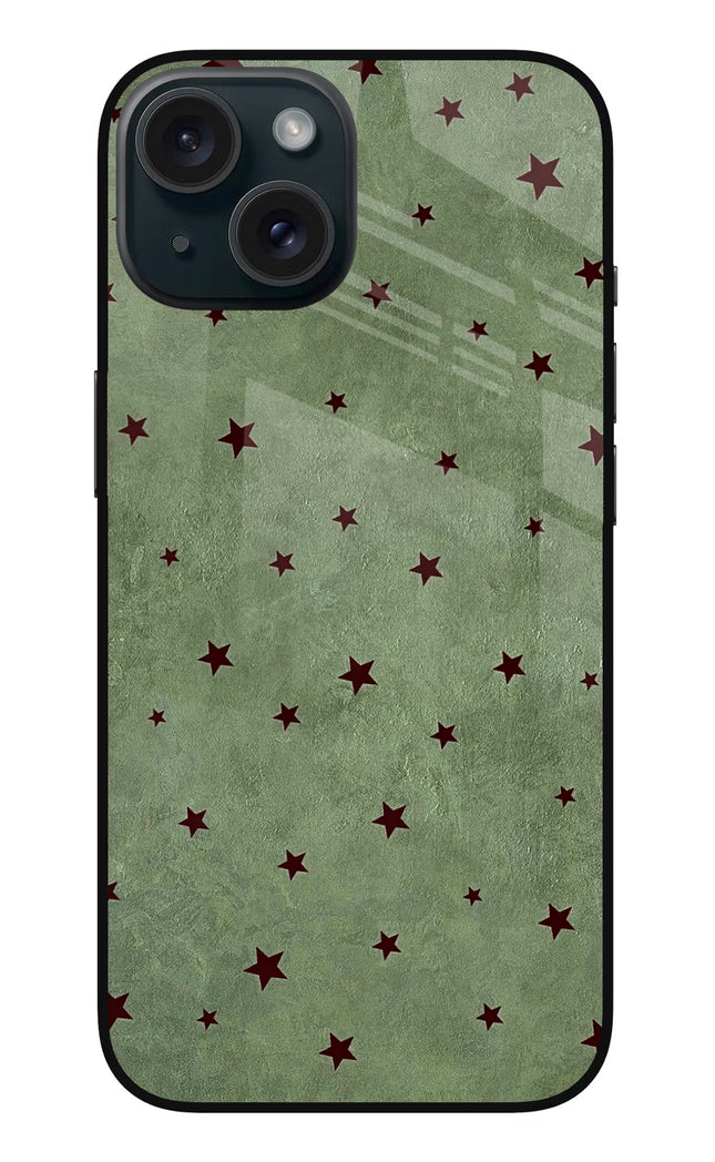 Green Stars iPhone 15 Glass Case