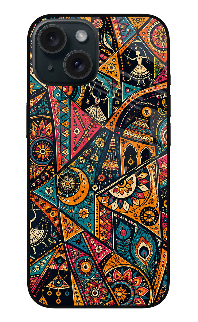Folk Print iPhone 15 Glass Case