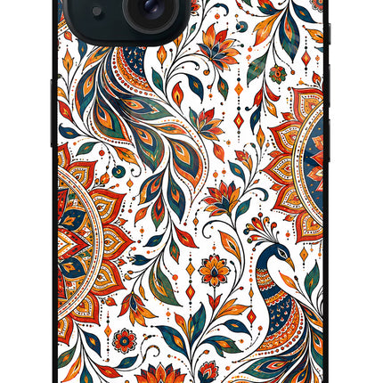 White Mayura iPhone 15 Glass Case