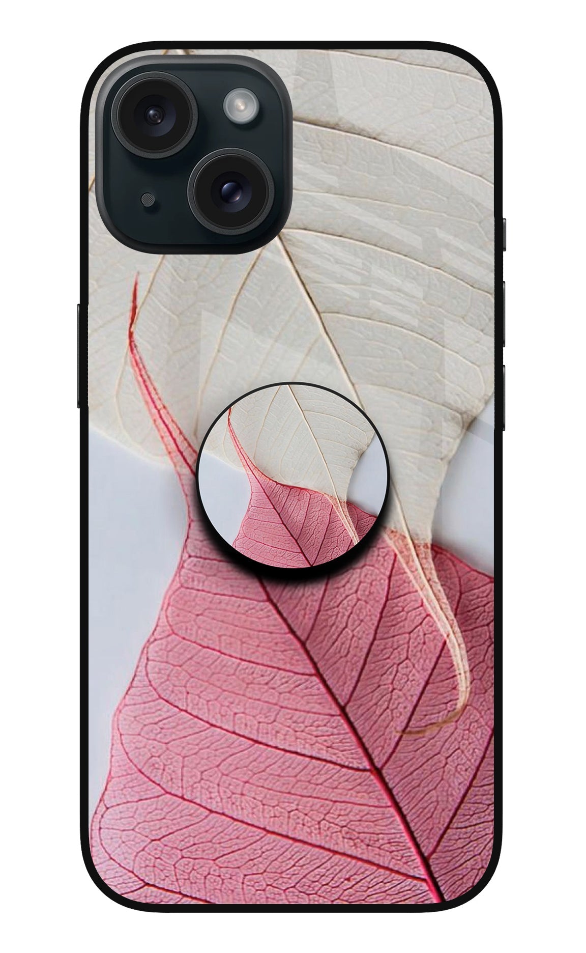 White Pink Leaf iPhone 15 Glass Case