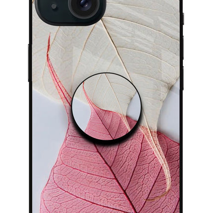 White Pink Leaf iPhone 15 Glass Case