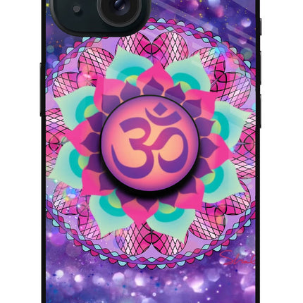 Om Purple iPhone 15 Glass Case