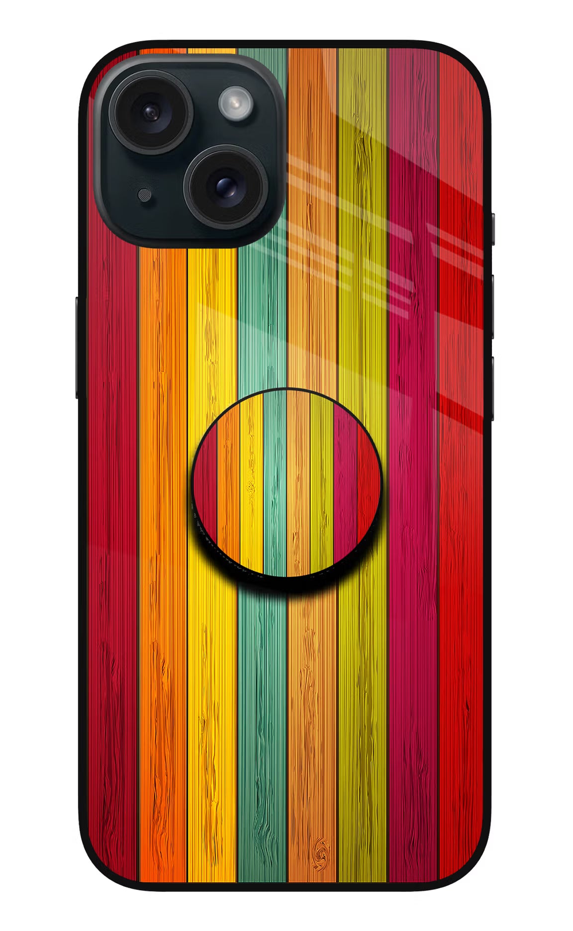 Multicolor Wooden iPhone 15 Glass Case