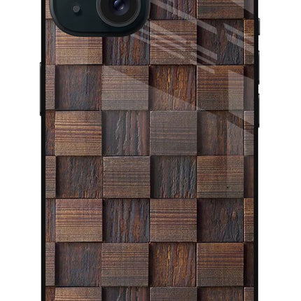 Wooden Cube Design iPhone 15 Plus Glass Case