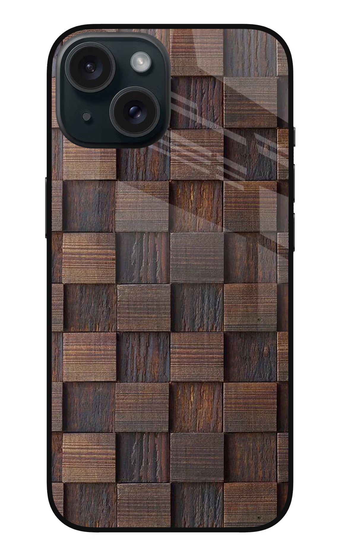 Wooden Cube Design iPhone 15 Plus Glass Case Back Cover by Casekaro