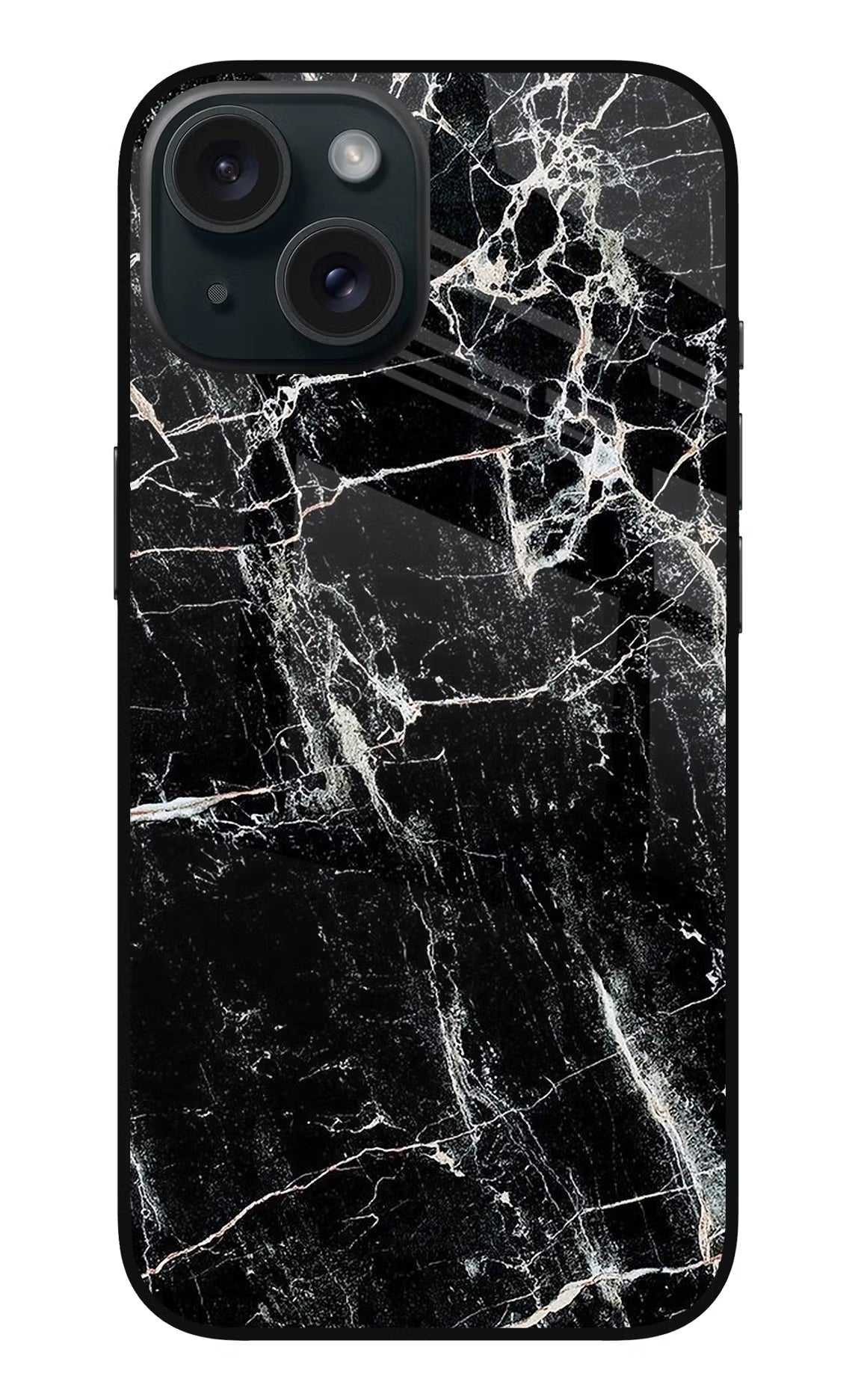 Black Marble Texture iPhone 15 Plus Glass Case Back Cover by Casekaro